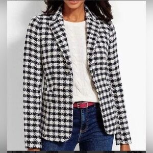 Talbots Houndstooth Wool Blend Tweed Black white Jacket Women’s Size 6